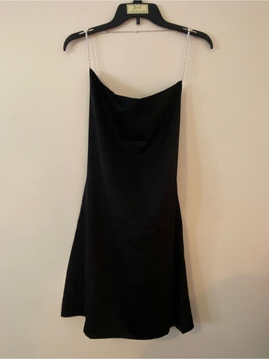 Zaful Dresses & Skirts - Black Satin cocktail mini Dress with Chain Pearl Straps